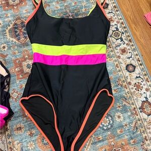 Black and Neon Pink Women's Swimsuit